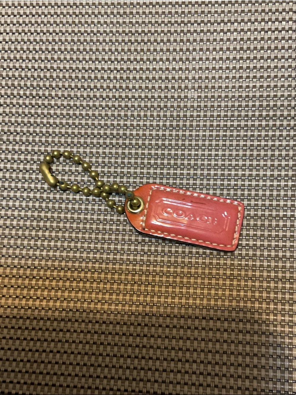 Coach Coral Leather Tag Key Ring with Brass Chain